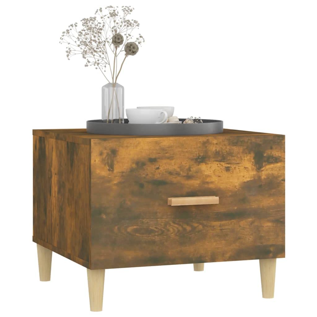 2er Set Couchtische Räuchereiche 50x50x40cm Holzwerkstoff | Beistelltische mit Schublade für das Wohnzimmer, stabiler Holzwerkstoff, minimalistischer Nachttisch im Doppelpack.