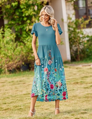 Image of Zeagoo Summer Dresses for Women 2026 Maxi Bohemian Floral Short Sleeve Long Dress Casual Flowy Tired Beach Sundress