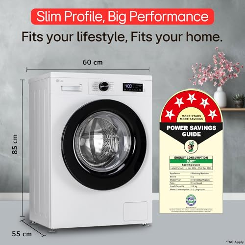 Image of LG 8 Kg 5 Star Steam, Inverter Direct Drive Technology, 6 Motion DD, Fully-Automatic Front Load Washing Machine (FHB1208Z2W, Dial + Full Touch Buttons & LED Display, Essence White)