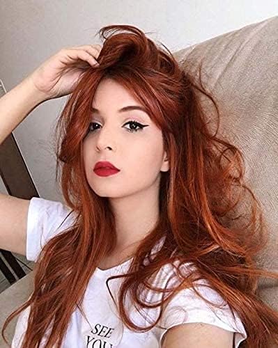 PORSMEER Vörösréz Barna Hosszú Hullámos Paróka Nőknek - Hőálló Szintetikus Haj, Középen Elválasztott, 66 cm, Cosplay és Hétköznapi Viseletre