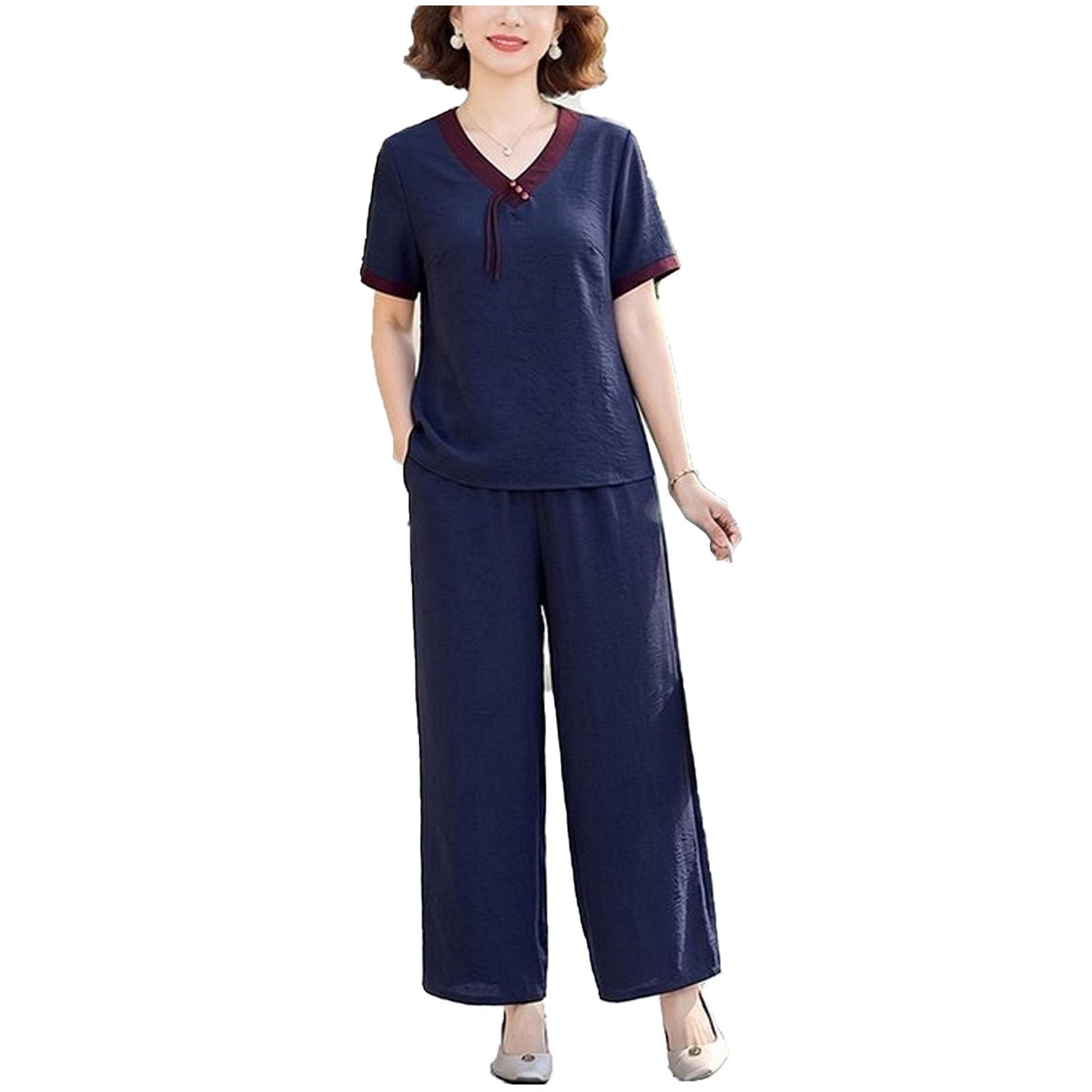 Camisa y pantalones de lino mujer holgado transpirable suave 8