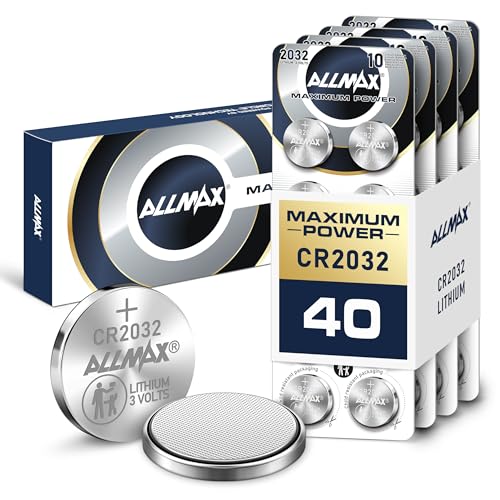 Allmax CR2032 Lithium Knopfzellen (40 Stück) – Längste Lebensdauer, auslaufsicheres Design, 10 Jahre Haltbarkeit, maximale Leistung, perfekt für Autoschlüssel und Fernbedienungen (3 V)