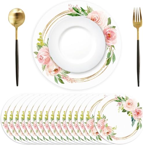 Lot de 50 Sets de Table en Papier Rond, Roses Sets de Table Papier, Ø 34 cm, décoration pour Anniversaires, Mariages, Vacances, fêtes