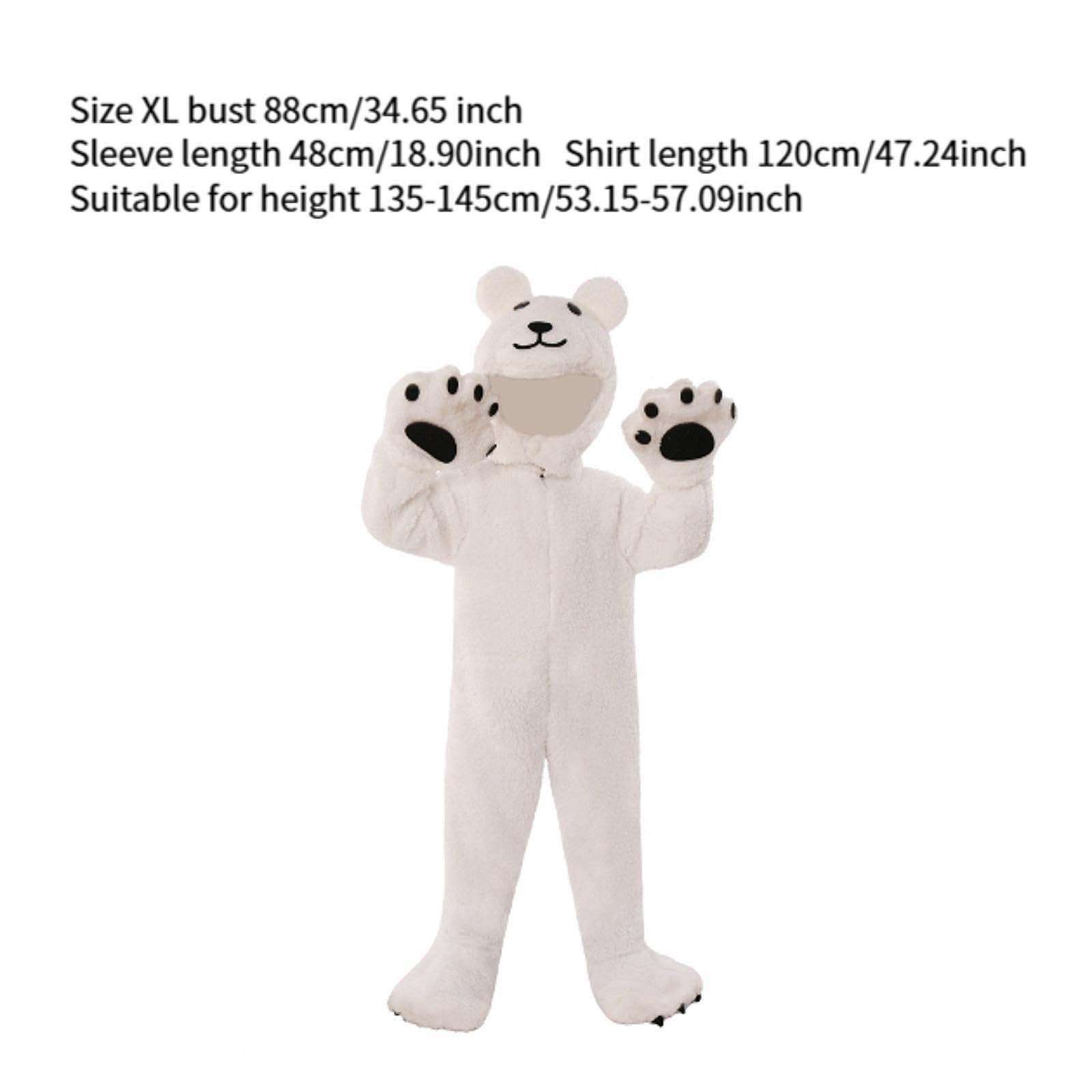 Costume da Orso per Bambini, Tuta Cappuccio in Morbido Peluche, Guanti E Cappello, Ideale per Halloween, Natale, Spettacoli Teatrali, XL