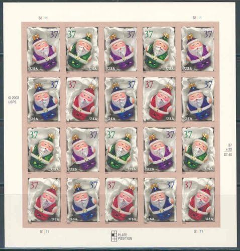 US Stamps - 2004 Santa Christmas Ornaments - 20 Stamp Sheet #3883-6