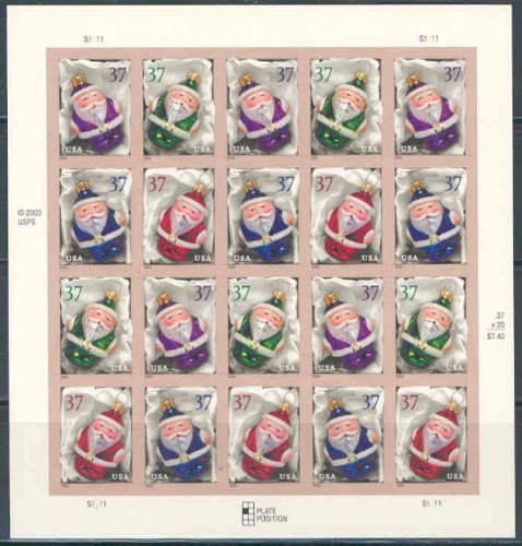 Timbres USA 2004 Noël Père Noël feuille 20 timbres collection philatélie #3883-6