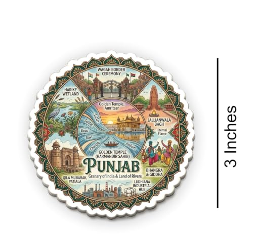 Image of Punjab Textured Finish Acrylic Fridge Magnet - UV Texture Printed, Stylish Multicolor Magnet for Fridge, Wardrobe & Metal Surfaces, Pack of 1 (Punjab)