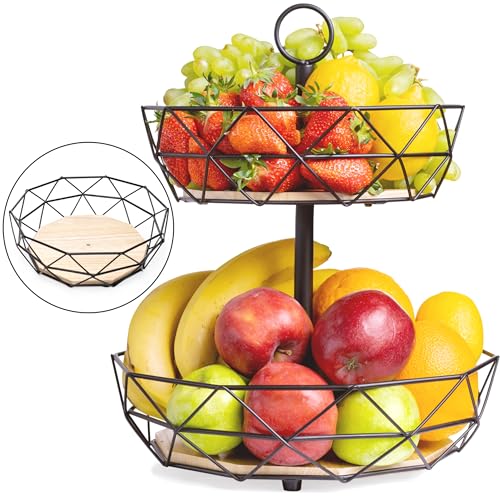 DEKOFY® Obst Etagere - Exklusive Obstschale mit Echtholzböden -...