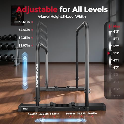 Image of Sportsroyals Adjustable Dip Bar Station, Heavy Duty Parallette & Parallel Bars, 400LBS Stable Dip Stands for Home Gym, Calisthenics & Upper Body Workout Equipment