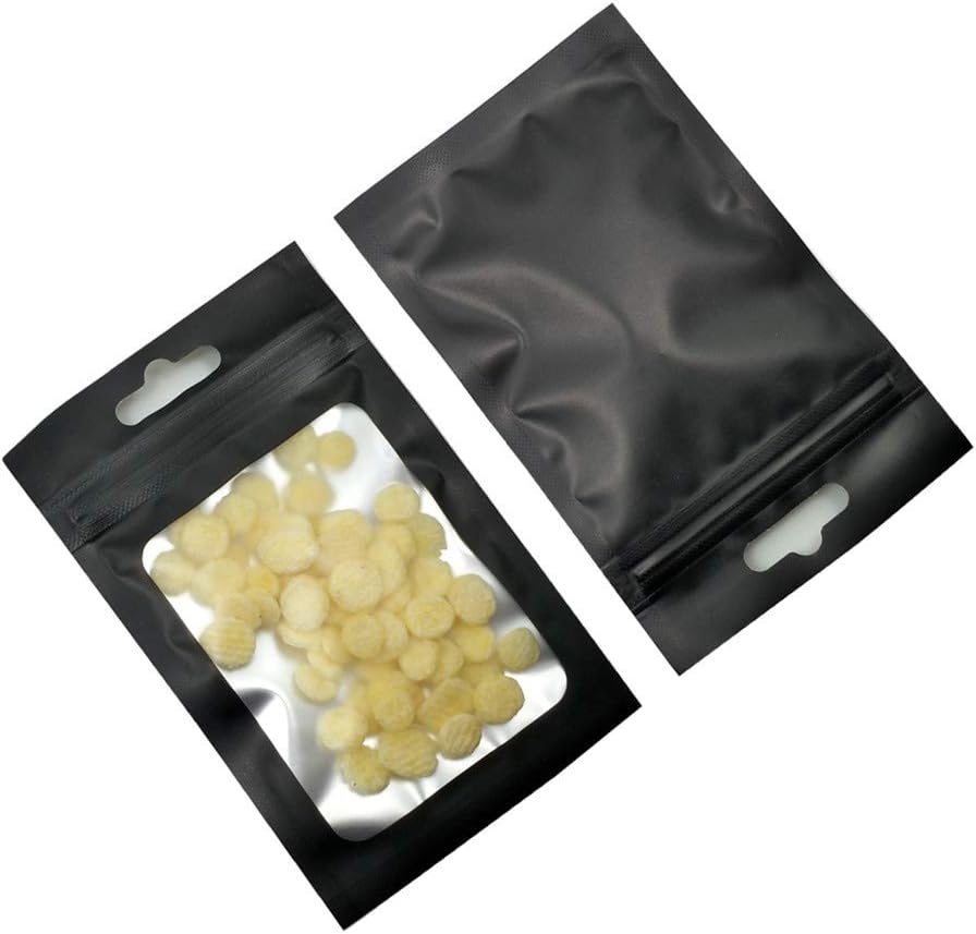 WACCOMT Pack 100pcs 6x10cm (2.4x3.9inch)(Usable Size2x2.6inch) Small Frosted Euro Hang Hole Zipper Lock Mylar Bags Matte Black Reuse Aluminum Foil Food Accessories Pouch for Zip Bag Reusable Lock Seal