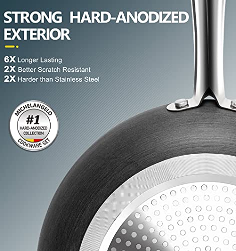Image of MICHELANGELO Hard Anodized Frying Pans with Lids, 9.5 inch & 11 inch Nonstick Skillet Set, Granite-derived Interior, 2 Pan Set