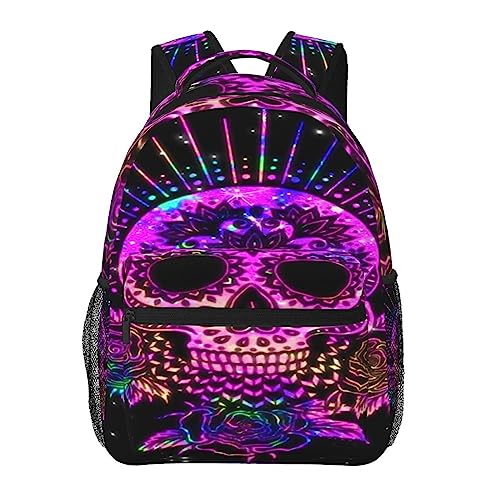 Casual backpack violet motif crâne sac à dos pour randonnée outdoor