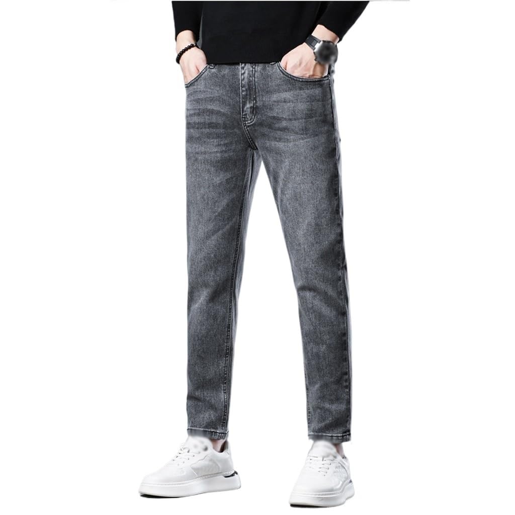 JSEIAJB Nine Point Jeans Mens Elastic Leggings Slim Fit Pants 38 Gray