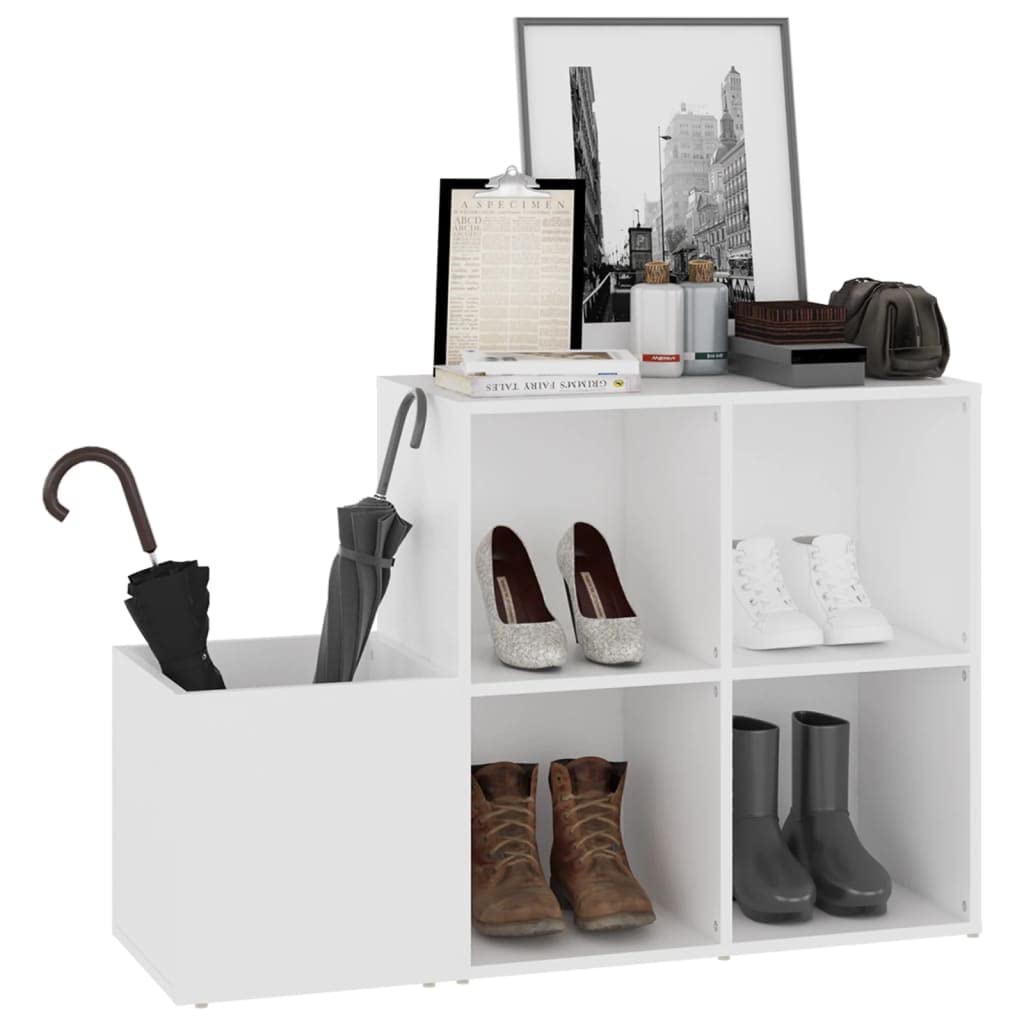 Szafka na buty do korytarza, biała, materiał drewnopochodny, 105 x 35,5 x 70 cm, regał na buty z drzwiami, komodą, do przedpokoju, przedpokoju, systemu porządkowania, mebli