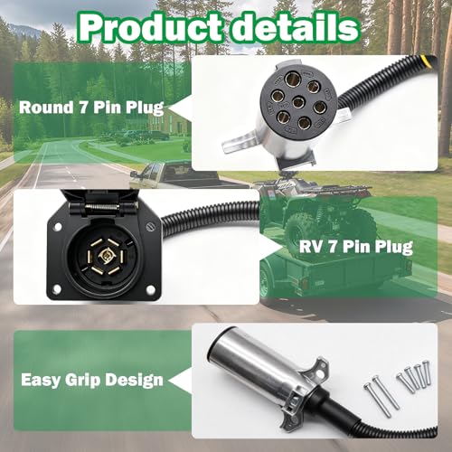 Image of 7 Pin Round to 7 Pin Flat Adapter,7 Pole Round to 7 Way RV Blade Trailer Plug,Trailer Wiring Harness Adapter with Mounting Bracket