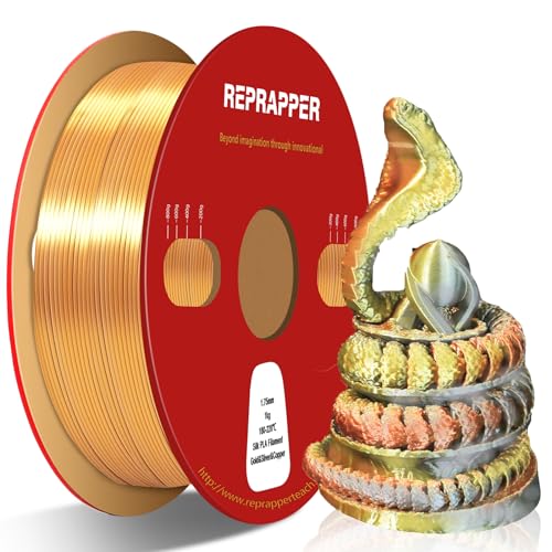 Reprapper Triple Color Filament Dual Extrusion PLA Filament 1.75mm for 3D Printer, pla Filament 1.75mm Multicolor Like Dual Color Rainbow PLA, 2.2lbs (1kg), Silk PLA Gold/Silver/Copper