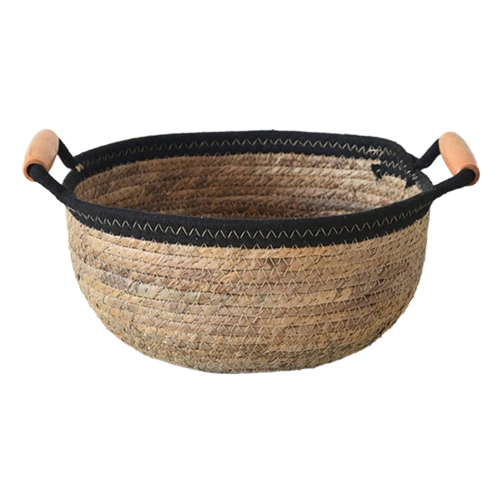 Natural Woven Banana Rope Basket Living Room Storage Solution Snacks Toy Organiser with Wood Handle for Home Use