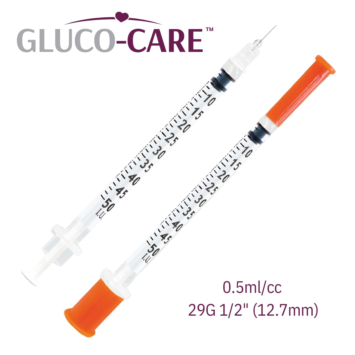 Jeringas de 0,5 ml/cc, 29 g x 12,7 mm, 100 unidades por caja