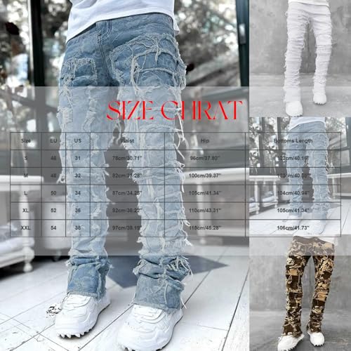 Stacked Jeans Men, Y2k Slim Fit Skinny Ripped Jeans Men Distressed Destroyed Denim Pants Emo Hip Hop Stretch Trouser3