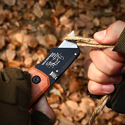 Workpro Folding Utility Knife With Stainless Steel Head, Quick-Change Blade & Back Lock, Wood Handle Heavy Duty Box Cutter, 1Pc Razor Knife With Extra 10Pc Sk5 Blades #TOP7