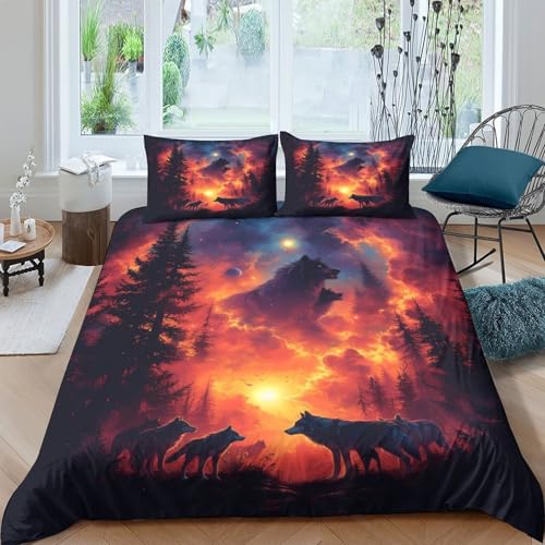 Housse de couette loup 140x200cm douce et résistante pour garçon
