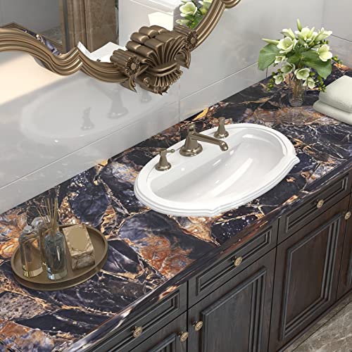 VOLEAAR Black and Blue Marble Contact Paper 60CM x 1000CM Peel and Stick Wallpaper for Countertop Cabinet Backsplash Shelf Liner - Image 2