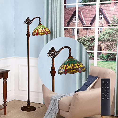 WRMING Tiffany Stehlampe Wohnzimmer Standleuchte Dimmbar mit Fernbedienung Retro Grün Libelle Wohnzimmerlampe Einstellbar Schlafzimmer Leselampe Glasmalerei, E27 (A01) Cover