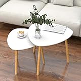 Nesting Table Set of 2 - Bamboo End Table - for Living Room Side Table for Bedroom Triangle Modern Coffee Table (White)