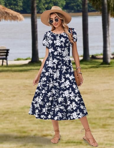Image of Zeagoo Women Summer Midi A Line Dress Short Sleeve Casual Flowy Tiered Beach Long Sundress with Pockets 2026 Vacation Travel