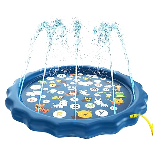 Image of Kidology Non-Slip Splash Pad for Kids, Summer Water Toys for Kids, Thicken Sprinkler Pool Summer Outdoor Water Toys Alphabet & Animal Print - 170Cm Large Outdoor Sprinkle Mat (Multicolor)