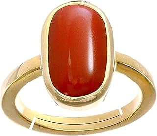 Red color Ring Certified Natural 9.25 Ratti Red Coral Ring Astrological Purpose Ring Moonga Stone Ring Adjustable Panchdhatu Gemstone Ring For Christmas Gift Men's & Women's ., Gemstone, moonga stone