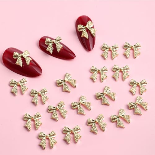 20 Pcs Gold Bow Nail Charms 3D Alloy Nail Art Charms Plating Charm for Nails Cute Bow Knot Shiny Decorations DIY Art Decoration Accessories Gold Charm for Acrylic Nails Supplies