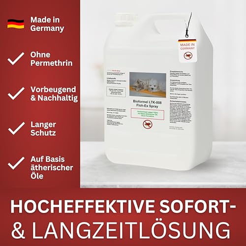 Biodelta Anti Flohspray 5L für Hund Katze - Floh-Ex Umgebungsspray Haustier Hundeflöhe Katzenflöhe bekämpfen bei akutem Befall & präventiv - Flöhe Spray Wohnung Möbel Bett - hochwirksam