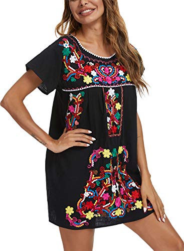 YZXDORWJ Women Mexican Embroidered Dress Short Sleeve4