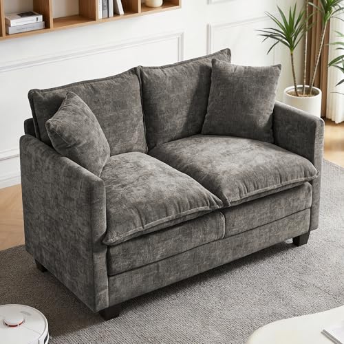Loveseat Sofa, 52''Modern Cloud Sofa Couch with 27' Deep Seat & 2 Pillows, Comfy Chenille Small...