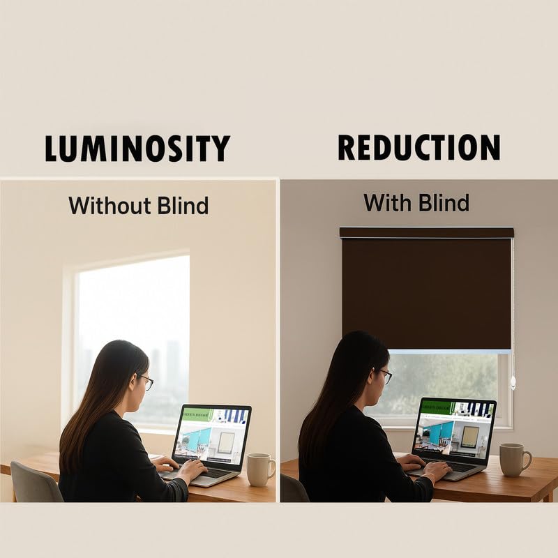 Image of Waterproof Roller Blinds Pelmet with Child Safety Clips Protect from Rain & Sun Corded Roll Up Blind Curtain for Home & Office(Coffee Color 3X4.5 Feet, Pack of 1 Piece)