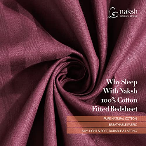 Image of Naksh Single Bedsheet Cotton 210 TC Stripes, Wine | 1 Bedsheet for Single Bed (54 x 90 Inch) and 1 Pillow Cover