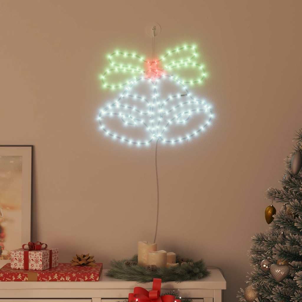 Dzwonek bożonarodzeniowy z 144 wielokolorowymi diodami LED, 57 x 47,5 cm, dekoracja PCW, zasilany wtyczką, do wnętrz, trwała ozdoba choinkowa na Boże Narodzenie, adwent i zimę