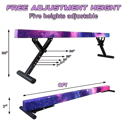 Seliyoo Adjustable Balance Beam Gymnastics Beam high and Low Floor Beam for Kids Home Training,Competition Gymnastic Equipment for All Skills with Weight Limit 500 LBS (Sparking Stars, 7"-29") - Thumbnail 2