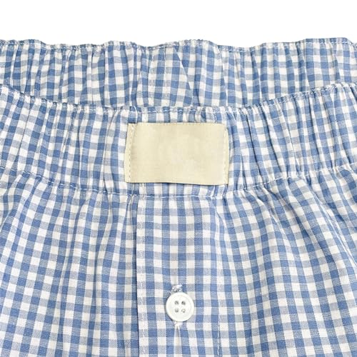 Image of Women Y2k Pajamas Shorts Micro Button Boxers Elastic Waist Cute Pj Bottoms Summer Plaid Lounge Short