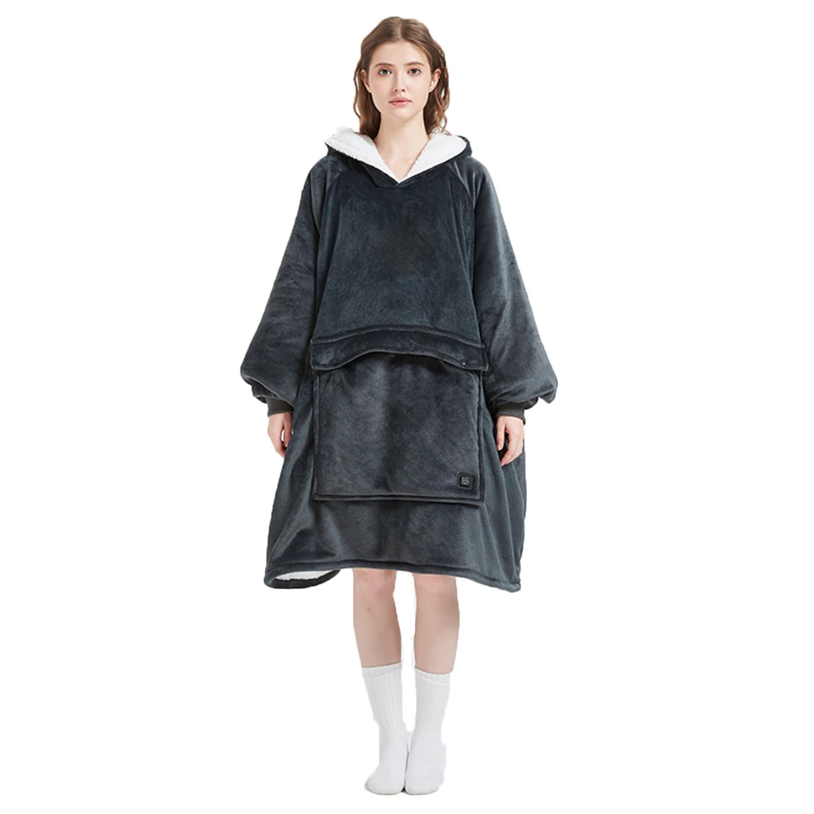 Sweat à capuche chauffant gris oversize avec poche pour chat et chien