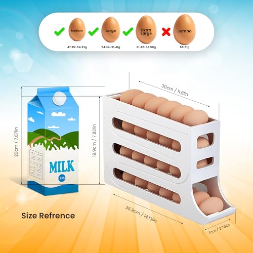 ZAYLAN Egg Holder for Fridge, Auto Rolling Egg Roller/Dispenser/Organizer/Storage Container, Space-Saving 4-Tier Egg Tra - Additional View