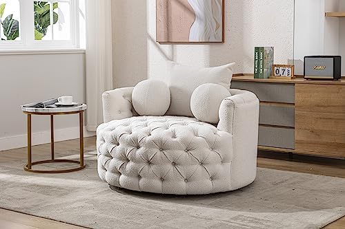 Amazon.com: 42.9" Oversized Swivel Accent Barrel Chair Chenille Tufted ...