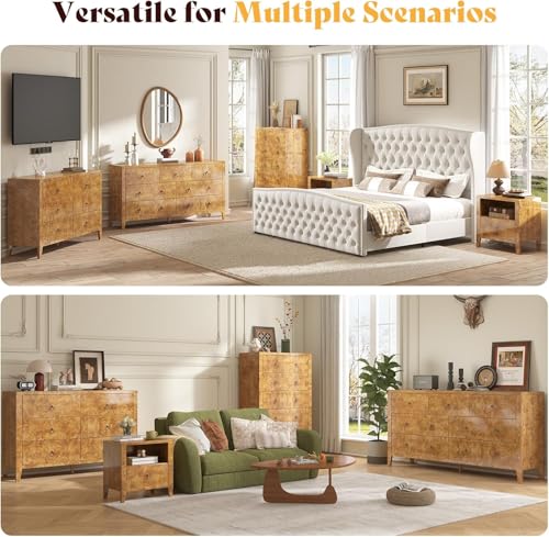 Image of AMERLIFE 3-Piece Mid-Century Bedroom Set, 2 Nightstands & 5-Drawer Dressers