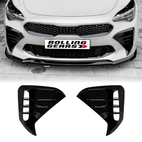 Rolling Gears Front Bumper Air Vent Trim Compatible with 2018-2023 Kia Stinger GT GT1 GT2 GT-Line, Gloss Black Side Vent Grille Blade Cover Exterior Body Kit