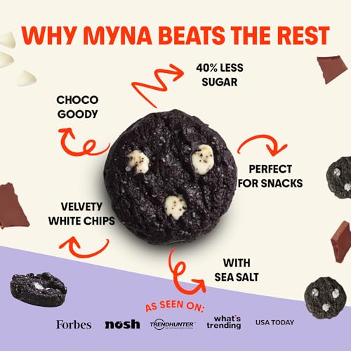 Image of Myna Snacks Midnight Mini Snacking Cookies - Seed Oil Free Snacks - Gluten and Dairy Free Snack - Chocolate Cookies w /White Chips - Healthy Dessert - Sweet Cookie Bites, 8oz (Pack of Two, 4oz Bags)