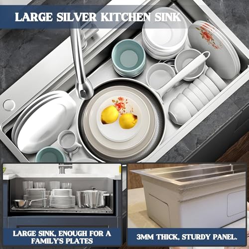 Évier de cuisine acier inoxydable 304 simple bac 60x45cm avec accessoires - 7
