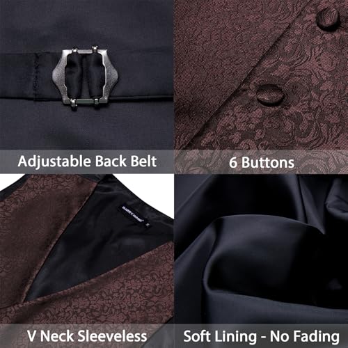 Image of Barry.Wang Men's Suit Vest Tie Bowtie Set Formal Silk Paisley Waistcoat Hanky Cufflinks Lapel Pin Set Wedding Party 7PCS