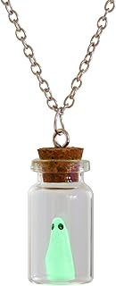 SOPIFY Cute Ghost Necklace Glow-In-The-Dark Ghost Charm Necklace Halloween The Adopt A Ghost in a Jar Necklace (Glow-In-The-Dark Ghost)