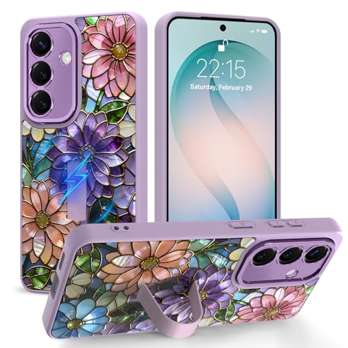 Coque magnétique pour Samsung Galaxy S26 avec dragonne et motif fleurs